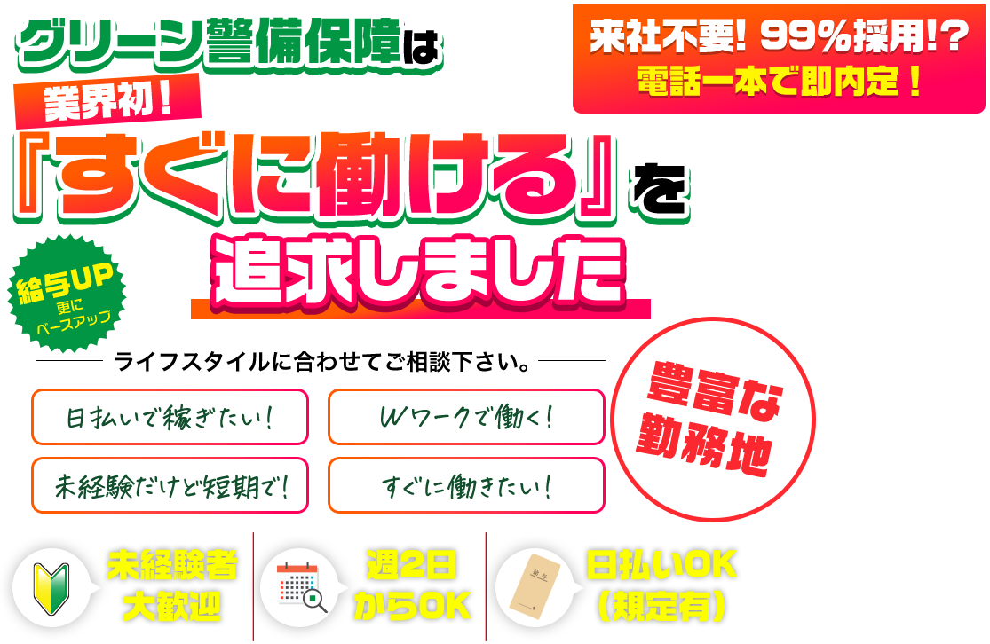 グリーン警備保障は『すぐに働ける』追求しました